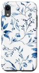 Coque pour iPhone XR Blue White Toile French Pattern Flowers Floral Botanical