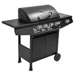 Amig - Barbecue à gaz Fireplus 4+1 de 9,3 KW | Acier Inoxydable Noir | Plancha avec Roues Modèle GRILL-4F | Grille XXL avec Roues et thermomètre | 126x52x103 cm | 5 brûleurs et Plateau latéral
