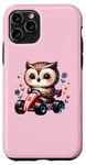 iPhone 11 Pro Adorable Owl Riding Go-Kart Cute On Pink Case