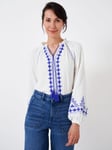 Crew Clothing Bianca Embroidered Blouse, White/Blue