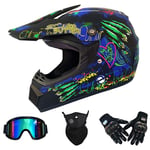 DOT certified Motocross Full Face Helmet Rally Crash Helmet for MX ATV MTB Pit Bike DH Dirt Bikes Racing with Goggles Mask Gloves Adult (5 styles),E,54~56cm M
