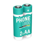 ANSMANN Batterie de téléphone Mignon AA LR06, 2 pièces, 1600 mAh 1,2V Ni-MH, Rechargeable, idéal pour DECT Phone, téléphone sans Fil, babyphone, Batterie de Remplacement