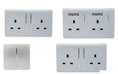 Trendi Switch Artistic Modern Glossy Switches & Sockets Conservatory/Garden Room Trade/Multi Buy Room Pack in Silver