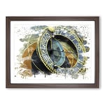 Astronomical Clock Prague Czech Republic No.1 V3 Modern Framed Wall Art Print, Ready to Hang Picture for Living Room Bedroom Home Office Décor, Walnut A4 (34 x 25 cm)