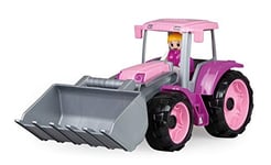 Lena 04452 - TRUXX Tracteur Rose avec Pelle Frontale, véhicule d'env. 34 cm, Tracteur avec Pelle et Figurine entièrement Mobile, véhicule Jouet pour Fillette à partir de 2 Ans en Rose, Violet