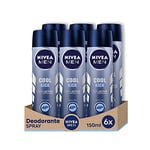 NIVEA Men Cool Kick Spray déodorant en lot de 6 x 150 ml, déodorant pour homme avec formule Cool-Care Déodorant anti-transpirant pour 48 h de fraîcheur intense