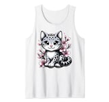 Kawaii Kitten, Cute Cat With Cherry Blossom Tank Top