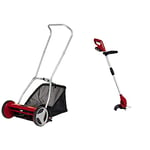 Einhell GC-HM 400 Hand Push Lawnmower & Power X-Change 18V Cordless Strimmer With Battery and Charger - Lightweight Cordless Grass Trimmer And Edger, Includes 20 x Blades