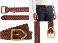 Tom Ford Lozerna Woven Leather Belt 25MM Gold Buckle Belt Iconic Brown New 110