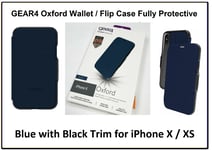 Gear4 Oxford D30 Shockproof Wallet Flip Case for Apple iPhone X / XS Blue