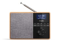 PHILIPS Audio R5505/10 Bluetooth Radio (Wooden Housing, DAB+/FM Radio, 3-Inch Driver, Kitchen Timer, Mains or Battery Operated), Brown/Grey, 20.7 L x 10.6 W x 14.1 H