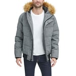 Tommy Hilfiger Men's Quilted Arctic Cloth Snap Front Snorkel Bomber Jacket Parka, Heather Grey, L