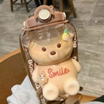 1400ml Kawaii Björnvattendunk med sugrör, Stor Björnvattendunk med axelrem Björnsöt Drickflaska för skola Resa (Med klistermärke)