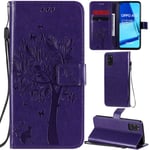 DodoBuy Oppo A52/A72/A92 Case Cat Tree Pattern PU Leather Flip Cover Wallet Stand with Card/Cash Slots Packet Wrist Strap Magnetic Clasp for Oppo A52/A72/A92 - Purple