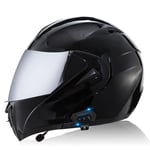 Bluetooth Casques Moto intégrés,Anti-Glare Full Face Modulable Double visières modulaire vélo Casques Motorcross Intercom Casque ECE Homologué R,XL
