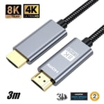 Câble HDMI 2.1 3M 8K 60Hz 4K 120Hz Ultra HD eARC HDR Blu-ray 48Gb/sec Cables HDMI For PC PS5 HDTV Monitor