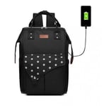 Kono Nappy Changing Bag, Waterproof with USB Port & Straps, Black