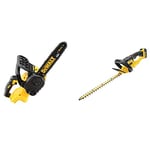 Dewalt DCM565N Cordless XR Brushless Chain Saw, 18 V, Yellow, 30 cm & DCM563P1-GB 18 V XR Hedge Trimmer, 1 x 5 Ah, Yellow