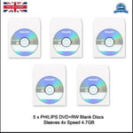 5 x Philips DVD+RW 120min 4x Speed Blank Media Discs 4.7GB Rewritable Sleeve