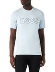BOSS Mens Telogox Stretch-Cotton T-Shirt with Contrast Logo Blue