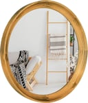 14" Wood Retro Round Mirror, HD Decorative for Home & Bathroom - Natural