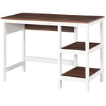 HOMCOM Bureau Informatique multimédia dim. 110L x 48l x 76H cm 2 étagères latérales MDF E1 chêne Blanc