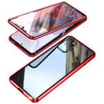 Case for Samsung Galaxy S20Magnetic Cover,360 Degrees Double sides Transparent Tempered Glass Flip Cover Case with Camera Lens Protector,Shockproof Metal Bumper Frame Full Protection Case-Red