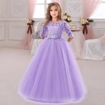 Flickors långärmad festklänning, flickors bröllopsklänning, sommarkväll spets prinsessklänning Morado 160