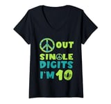 Womens Peace Sign Out Single Digits Tennis 10 Years Old Birthday V-Neck T-Shirt