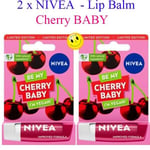 2x Nivea Cherry BABY 24h Moisture Caring Lip Balm 5g
