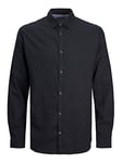 JACK & JONES Men's Jjegingham Twill Shirt L/S Noos, Black/Detail:/Solid/Slim Fit, S