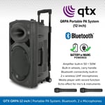 QTX QR12PABT 12” Portable PA Speaker System With Bluetooth & Wireless Microphone