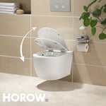 Horow - Cuvette wc Suspendu sans Rebord avec Charniere Abattant Soft-Close - Toilette Suspendu en Céramique Blanc - Chasse d'Eau Directe et sans