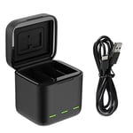 TELESIN Battery Charger Box for GoPro Hero 12 11 10 9 Black Accessories, Portable 3-Channel Travel Storage Batteries Charging Box with Type-C USB Cable for Hero 12 11 10 9 Black Camera [Only Charger]