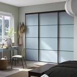 IKEA IKEA SKYTTA / BOAXEL walk-in garderob med skjutdörrar, svart metall/mehamn ljusblå, 251x115x240 cm, cm 251x115x240 cm