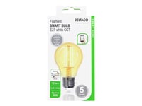 Deltaco Smart Home - Led-Glödlampa Med Filament - Form: A60 - E27 - 5.5 W (Motsvarande 50 W) - Klass F - Varmt Vitt/Kallt Vitt Ljus - 1800-6500 K