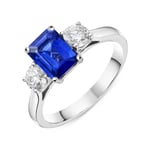 18ct White Gold 1.39ct Sapphire 0.66ct Diamond Emerald Cut Trilogy Ring