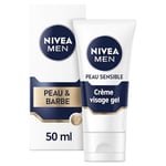 NIVEA MEN Crème Visage Gel Peau & Barbe pour peaux sensibles (1 x 50 ml), crème visage hydratante homme 0% alcool, crème barbe homme apaisant à la peau sensible et irritée