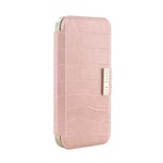 Ted Baker KHAILS Pink Croc Dual Card Slot Folio Phone Case for iPhone 14 Pro Gold Shell