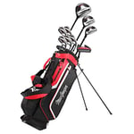 MacGregor Golf CG3000 Mens Golf Club Package Set & Golf Club Cart Bag, Black/Red, Right Steel Irons / Graphite Woods Regular Grips