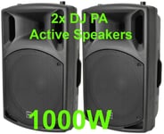 Pair  DJ 15" Inch ABS Active PA Speakers Disco Party Sound System 1000W