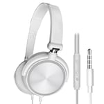 2021 Nouveaux écouteurs filaires 3,5 mm avec microphone sur l'oreille Casques Basse HiFi Son Musique Stéréo Écouteur pour Xiaomi Huawei PC-Blanc