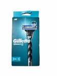 Gillette Mach 3 Razor Handle + 2 Shaving Blade Head New 100% Genuine