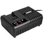WORX - Chargeur de batterie Lithium-Ion 20V - WA3867- jusqu'à 6000 mAh (Compatible avec les outils de bricolage et de jardinage Worx 20V/40V/80V/POWERSHARE) Noir
