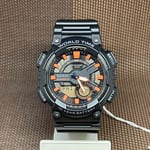 Casio AEQ-110W-1A2 Black Orange Analog Digital Telememo Quartz Men's Sport Watch