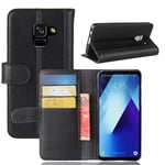 Samsung Galaxy A8 2018 Plånboksfodral i Äkta Läder, Svart