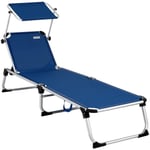 Chaise longue de jardin Malta Bleu 210cm Transat avec Pare-soleil réglable bain de soleil pliable de plage camping