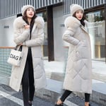 Doudoune Femme Nouveau Manteau d'hiver Femmes Veste Décontracté Longue Parka À Capuche Veste d'hiver Femmes en Duvet Coton Veste Rembourrée Manteau XL Beige