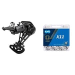 SHIMANOShimano Deore M5100 rear derailleur, 11-speed, Shadow+, SGS long cage,Black & KMC X11 11 Speed Chain (Packaging may vary), Silver / Black, 118 LinkKMC