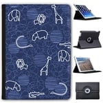 Fancy A Snuggle Blue Giraffe Lion Elephant Hippo Drawing Faux Leather Case Cover/Folio for the Apple iPad 9.7" 5th Generation (2017 Version)